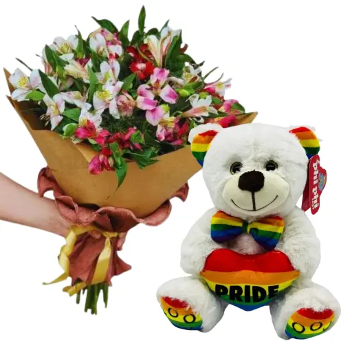  Ramo de flores astromelias con peluche pride 